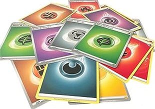 Collection of colorful trading cards with various designs on a white background