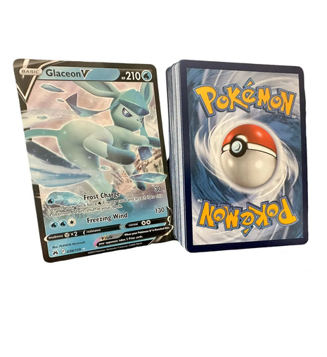 Two Pokémon trading cards featuring Glaceon and the Pokémon logo on a white background.