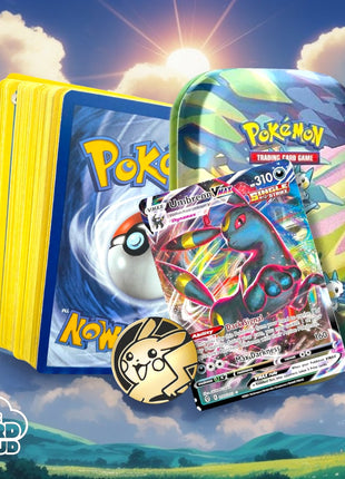 Card Cloud Mini Tin Collection – Premium 50 Card Pokemon Bundle with Empty Mini Tin Storage, 1 Random Ultra Rare & Coin